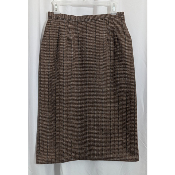Vtg 80s Ira Joyce Brown Tweed Wool Blend Midi Skirt 28.5W F1 Academia Librarian - Picture 1 of 6